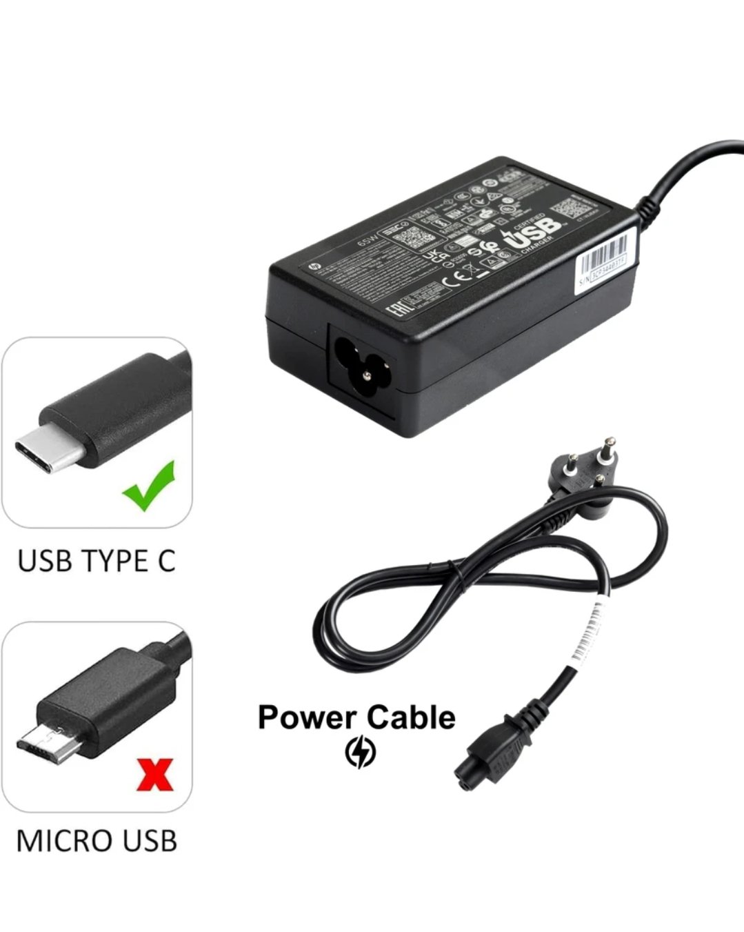 HP 65 W USB-C TYPE LC 1P3K6AA#ACJ 65 W Adapter (Power Cord Included) - Image 3